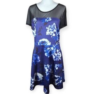 PINK CLOVE BLUE WHITE FLORAL & BLACK DRESS SZ.20 EUC.
